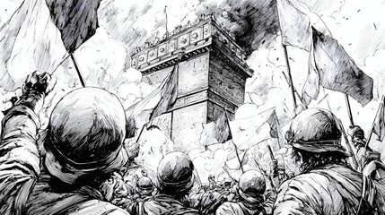 French Revolution Protest at Arc de Triomphe – Black and White