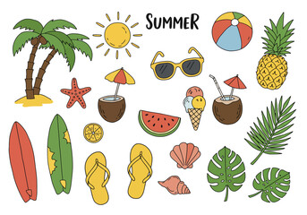 set of tropical beach icons