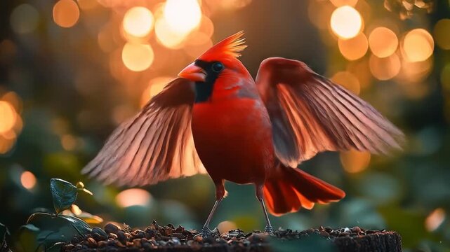 Red cardinal taking flight