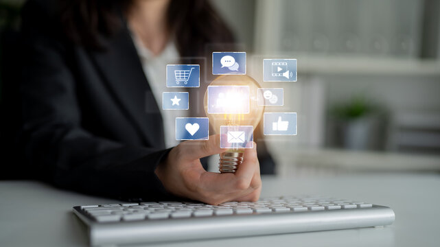 Icons representing social media interaction, communication, and engagement. Social media builds community, social media drives connection, and social media influences behavior. Latch