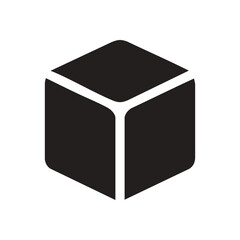 Dark Minimalist 3D Box Shape. A sleek grayscale cubic illustration with soft edges on a black ground. Represents fundamental concepts, digital essence, or product packaging.