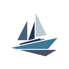 Geometric Blue Sailboat Icon. This contemporary boat pictogram captures the essence of open waters and discovery. A symbol of progress and calm voyages.