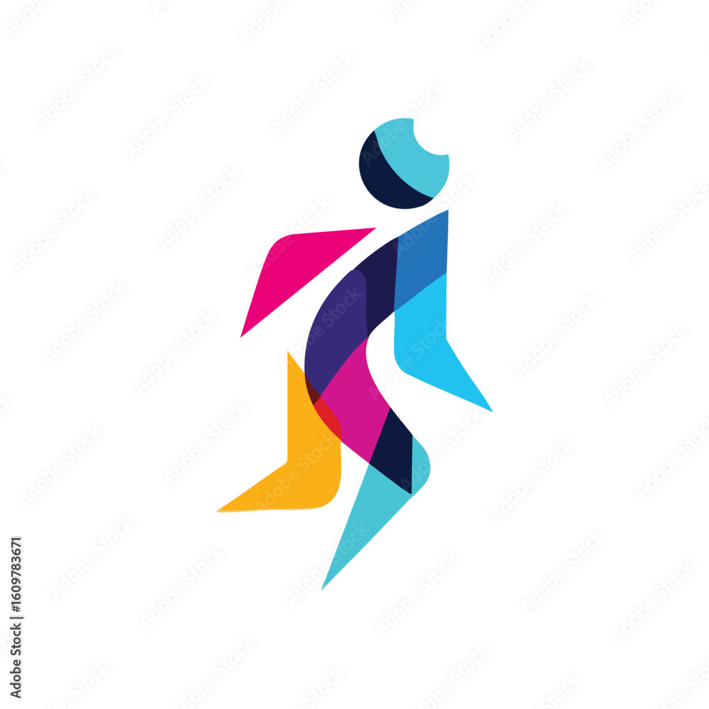 Poster dynamic colorful human figure. vibrant abstract design in motion, crafted from colorful overlapping 