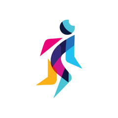 Dynamic Colorful Human Figure. Vibrant abstract design in motion, crafted from colorful overlapping translucent elements. Symbolizes energy, connection, and progress in a modern digital world.