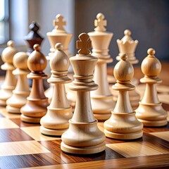 Chess pieces on a wooden board