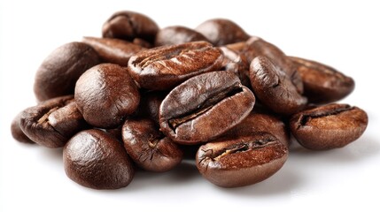 Roasted coffee beans pile closeup