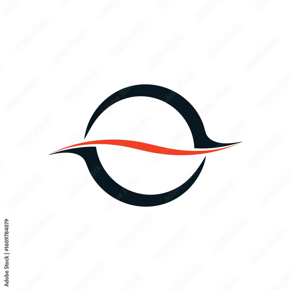 Poster abstract flowing line circle design. dynamic orange wave cutting through a deep blue circular form o