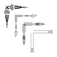 Set Hand Draw Of Corners Different Shapes Flower Decoration Vector Design Doodle Sketch Style For Wedding And Banner