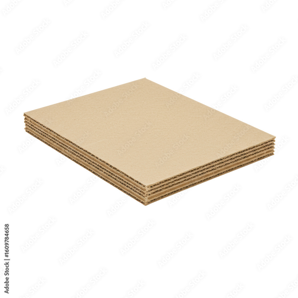 Poster a pristine, rectangular piece of light brown corrugated cardboard with visible fluting and layered c