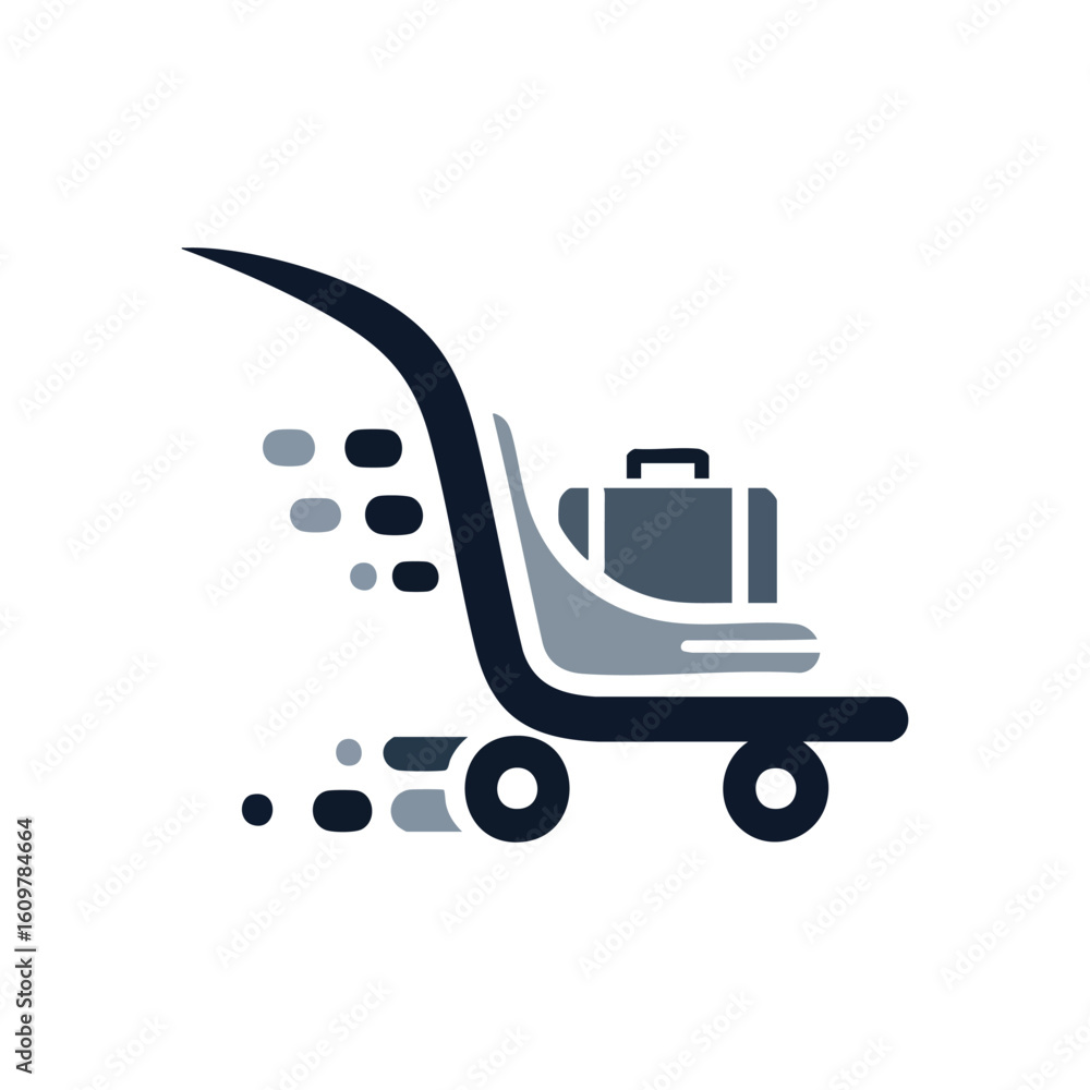 Poster swift baggage cart icon. efficient luggage delivery on a rapid moving trolley. represents seamless t