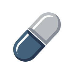 Blue Grey Medicine Pill Icon. A stylized digital rendering of a dual-colored medication unit, symbolizing health, wellness, and therapeutic solutions. Ideal for medical or pharmaceutical contexts.