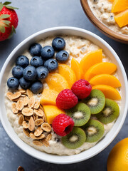 Closeup shot of overnight oats with fruits