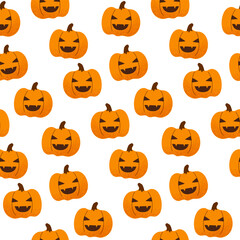 Halloween smiling spooky pumpkin seamless pattern. Holiday background for wrapping paper, fabric, textile, scrapbook. Vector illustration