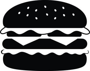Silhouette vector illustration of a cheeseburger in solid black color 