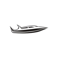 Sleek Speed Boat Silhouette Vector. Dynamic aquatic vehicle outline on a dark background. Symbolizes adventure, freedom, and luxurious travel across vast waters. Ideal for marine branding.