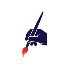 Artistic Hand Holding Fiery Brush. A distinct palm grips a vibrant paint implement, symbolizing pure inspiration, inventive energy, and the powerful spark of creative passion.