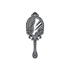 Elegant Decorative Hand Mirror. A refined and intricately designed handheld looking-glass, showcasing timeless craftsmanship. This stylized emblem evokes beauty, introspection, and vintage allure. © Lull