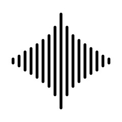 Sound wave icon with editable stroke stock illustration. Diamond shape formed by vertical black lines of varying heights.