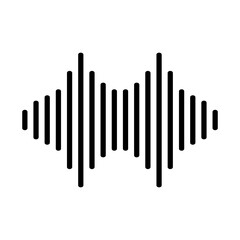 Black sound wave graphic with varying vertical lines on a white background showing audio representation