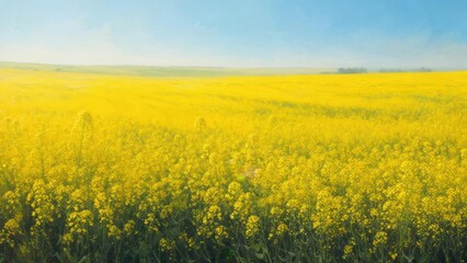 Vast yellow field under a bright sky