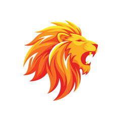Roaring Fiery Lion Profile. A bold graphic of a fierce big cat, mouth open, radiating strength and power. This image symbolizes leadership, courage, and ferocity.