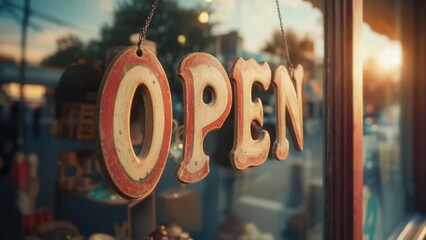 Vintage "OPEN" sign on store window