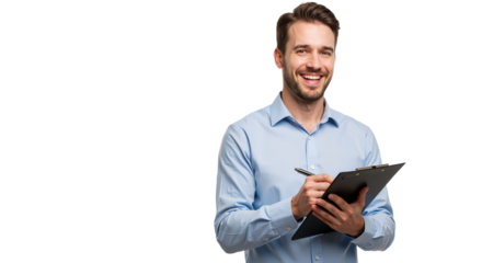 Professional with Clipboard: Organized, Friendly, and Ready for Action