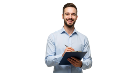 Professional with Clipboard: Organized, Friendly, and Ready for Action