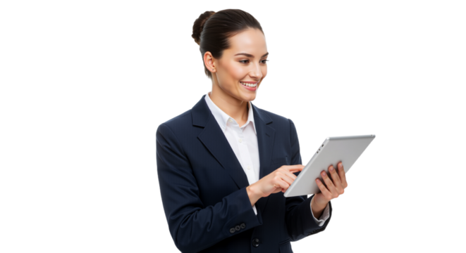 Confident Professional with Tablet: Modern, Approachable, and Tech-Savvy