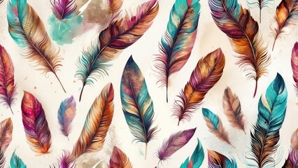 Watercolor feather pattern