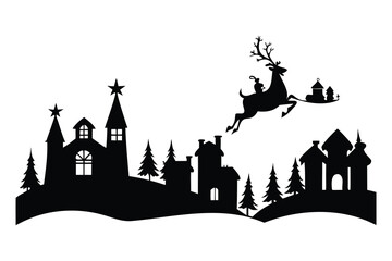 Obraz premium Halloween castle at night spooky silhouette illustration with moon sky and haunted village in background