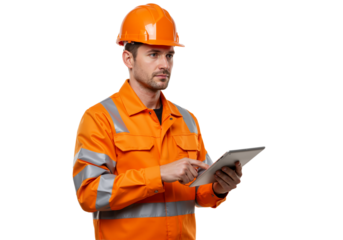 Safety-Focused Worker with Tablet: Industrial Professional in Action