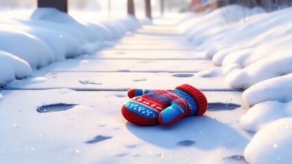 Winter path with lost mitten