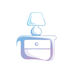 Obraz premium Cozy Bedside Table with Lamp. A soft, inviting depiction of a bedside cabinet with a luminous fixture, symbolizing comfort and nighttime tranquility in a minimalist design.