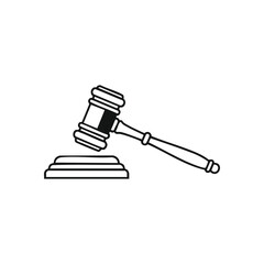 Justice Gavel Icon. A crisp white legal mallet and sound block are featured on a dark backdrop, symbolizing law, authority, and the finality of decisions.