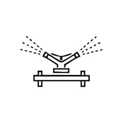 Automated Sprinkler System Graphic. A minimalist illustration of a lawn irrigation tool discharging water. This emblem signifies growth, upkeep, and efficient hydration for verdant spaces.