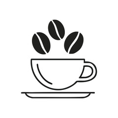 Coffee Mug with Coffee Beans. Elegant graphic featuring a hot drink container and aromatic roasted seeds. Symbolizing morning ritual, vitality, and quality beverage experience.