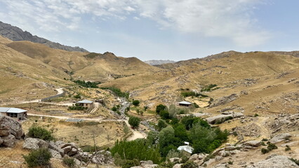 Hiking on the foothill of Glissar Mountains in Samarkand, Uzbekistan
