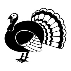 Illustration of a turkey with detailed feathers in black and white For Thanksgiving Vector Design