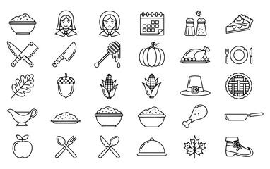 Illustration of thanksgiving themed icons in a line art style For Thanksgiving Vector Design