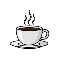 Hot Steaming Coffee Mug Icon. Minimalist illustration of a warm brew in a ceramic teacup, ideal for daily rituals or a relaxing moment. Symbolizes comfort and vitality.