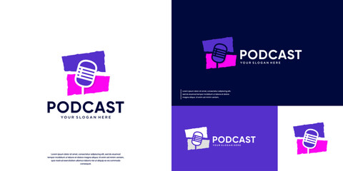 Podcast logo with a negative space style, colorful, cheerful, graphic design inspiration.