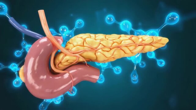 3D Floating Pancreas in Abstract Medical Space with Soft Lighting and Anatomical Detail