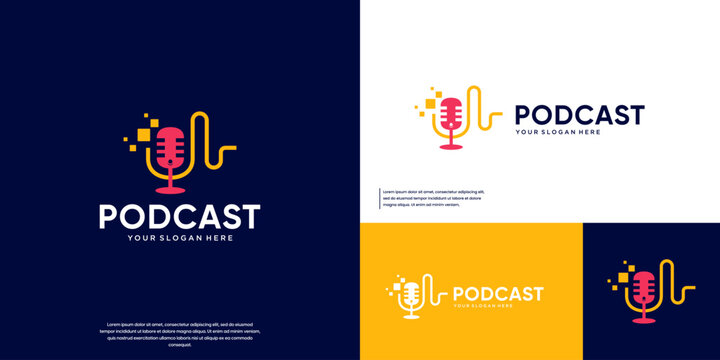 Abstract logo in the style of a microphone and audio wave, graphic design template.