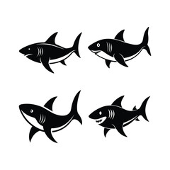 Fototapeta premium Black shark set of vector art illustration