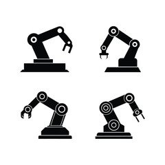 Set of flat manufacture robotic arm silhouette vector illustration