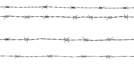 Barbed wire silhouette, Barbed wire vector, Sharp wire outline, Fence silhouette, Barbed fence icon, Security wire, Danger wire outline, Metal wire silhouette, Spiked fence vector, Black barbed wire, 