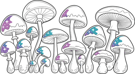 "Fantasy Glowing Mushrooms Vector Pack –  Magical Forest Vibes (Transparent PNG)"