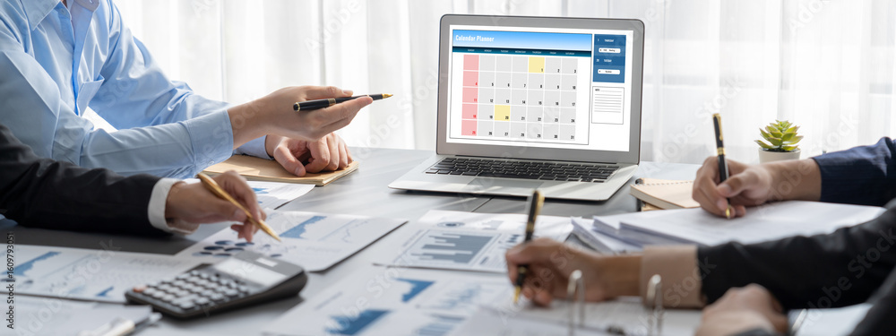 Poster business intelligence and data analysis concept. analyst team working on financial data analysis das