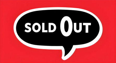 empty stock label, digital sold out graphic, speech tag icon, limited stock message, comic book bubble, marketing label, round speech bubble, sales announcement bubble, bright red bubble, sold out hig